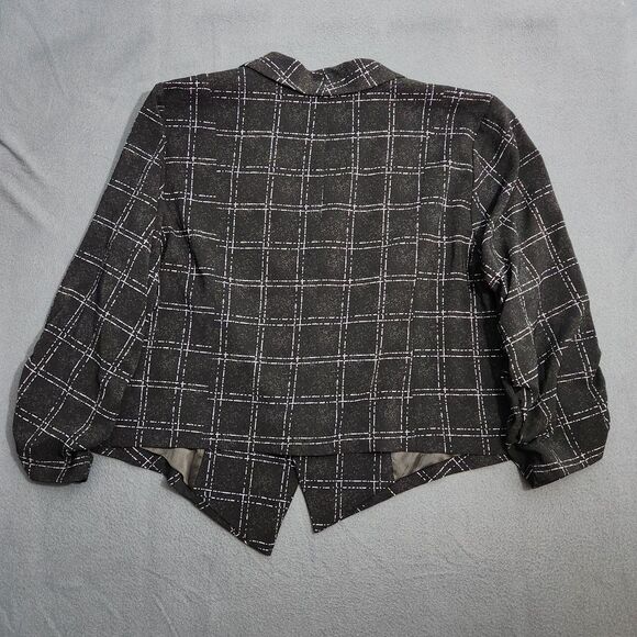 Torrid Crop Blazer Womens 3X Crepe Black Plaid Ruched Sleeve Open Front Witchy - Picture 2 of 12